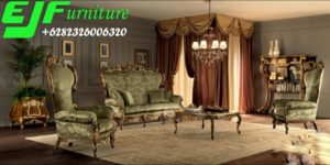 Kursi Tamu Kayu Ukir Jati Jok hijau