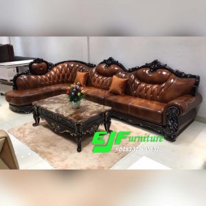 Sofa Tamu Sudut Ukir Kayu Jati Jepara Terbaru