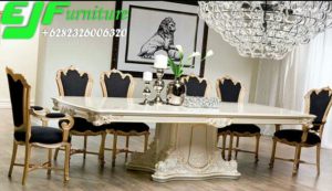 Jual Satu Set Meja Makan Ukir Duco Putih Terbaru Valensia