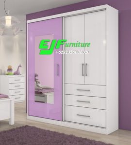 Lemari Pakaian Anak Minimalis Modern Terbaru Duco Putih Pink