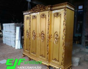 Lemari Pakaian Ukir Kayu Jati Jepara Duco Gold Mewah