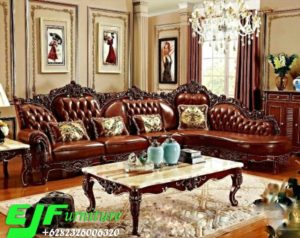 Sofa Tamu Sudut Jati Ukir Jepara Terbaru Mewah