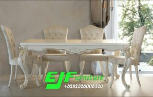 Set Meja Makan Dahlia Ukir Duco Putih