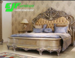 Tempat Tidur Ukir Racoco Gaya Italian Duco Silver