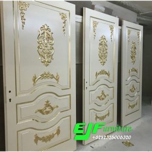 Pintu Rumah Ukir Duco putih emas Modern 016