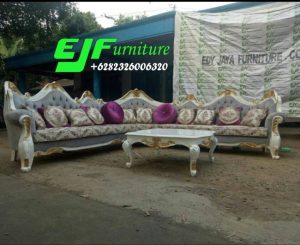 Sofa Tamu Sudut Ukir Mewah Duco Putih emas 280