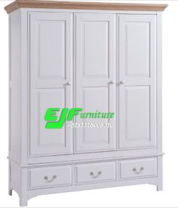 Lemari Pakaian Minimalis tiga pintu Duco putih 30