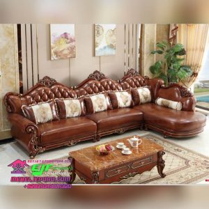 Sofa Sudut Jati Ukir Jepara Mewah EJ 024