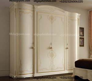 Lemari Minimalis Mewah 4 Pintu warna Putih Emas 57