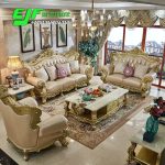 Set Sofa Tamu Ukir Warna Emas Mewah Terbaru