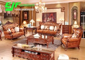 Sofa Tamu Jati Ukir Klasik Set 321 Terbaru
