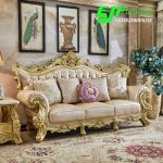 Set Sofa Tamu Ukir Warna Emas Mewah Terbaru