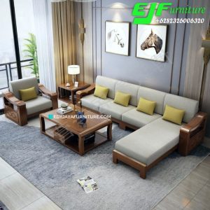Sofa Sudut Minimalis Kayu Jati Desain Tangerang