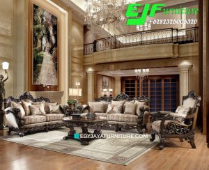 Sofa Tamu Ukir Mewah Kayu Jati Desain Sidoarjo